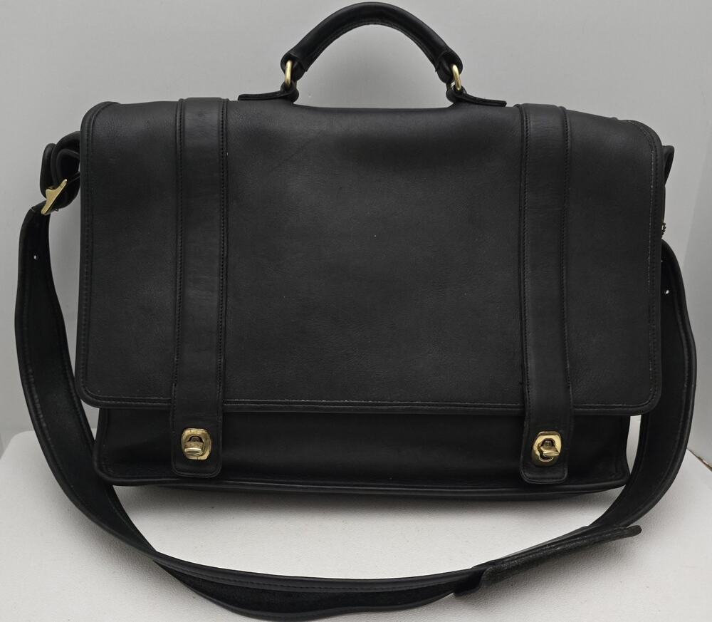 Vintage COACH 5274 Essex Briefcase Black Leather Double-Turnlock Laptop Bag *USA